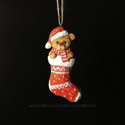Miś w skarpecie - ozdoba na choinkę